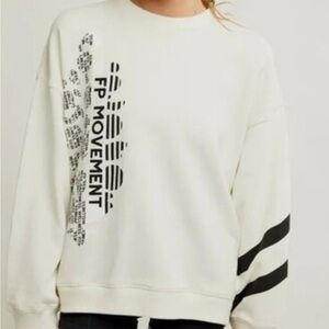FP Movement Cream Crew Sweatshirt with Black Graphic Stripes